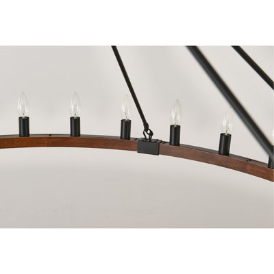 Luminaire suspendu de style campagnard avec lustre en roue de chariot de 53,15 pouces et 30 lumières pour le salon, la salle à manger, l'îlot de cuisine, le vestibule - AUCUN INCLUS-BOIS + noir mat