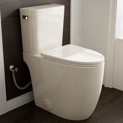21 Inch Tall Toilet Modern Skirted Bone Color, Los Flexi High Toilet for Seniors, Elongated Bowl, 1.28GPF Single Swirl Flush, Soft-Close Seat, Beige Color Design Two-Piece, 12" Rough-In
