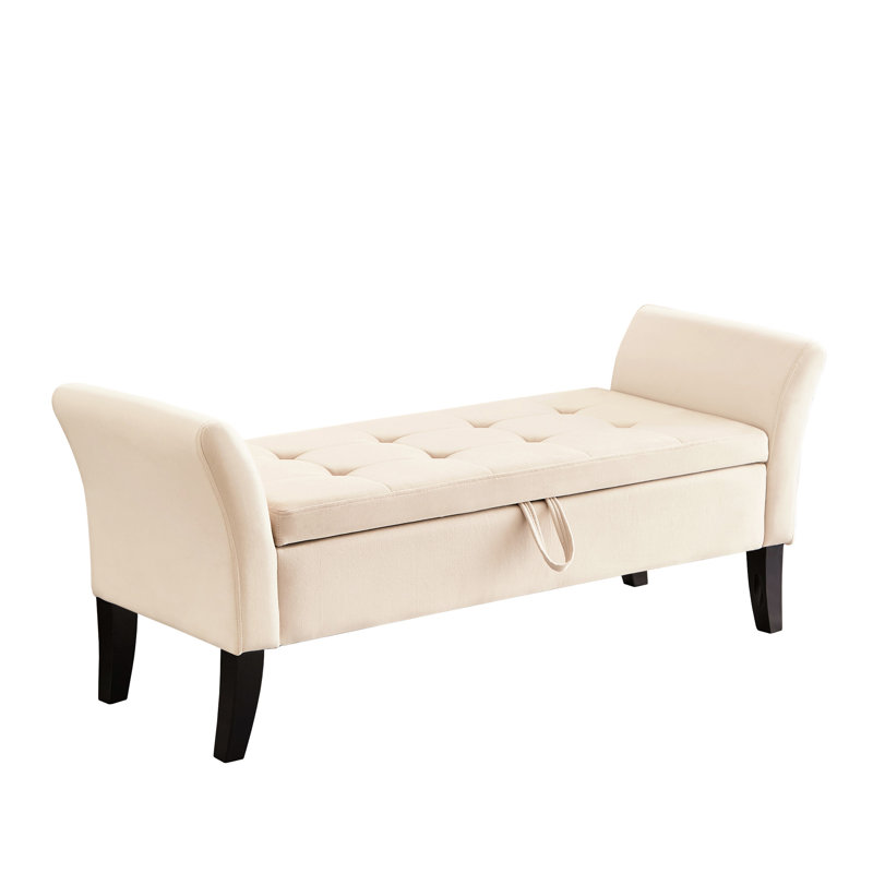 51.5" Beige Velvet Bedside Storage Stool - & Convenient Foam Filled End Bench With Comfortable And Functional, Beige
