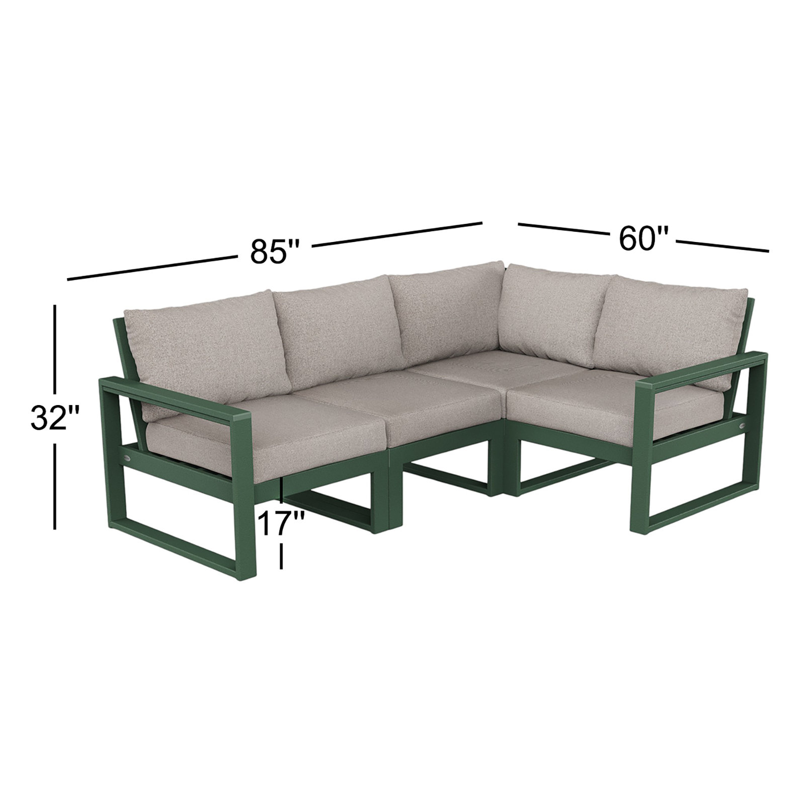 POLYWOOD® Edge 85" Patio Sectional, Weathered Tweed, Green