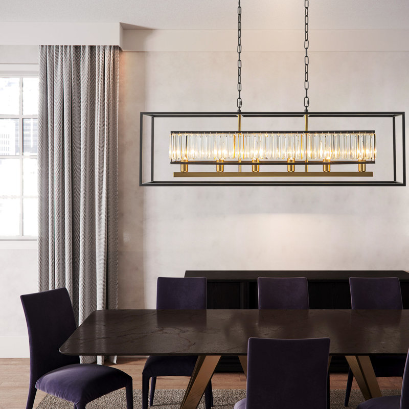 Luminaire suspendu en cristal pour îlot de cuisine à 6 lumières Dzesika