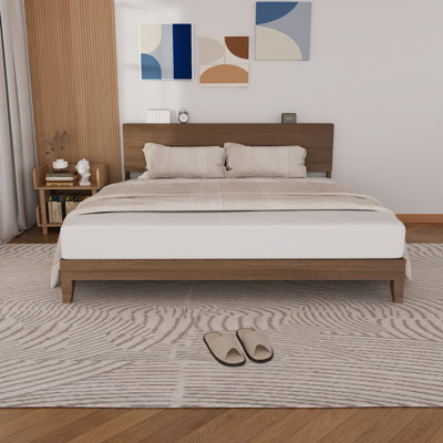 Solid Wood Platform Bed Frame, King Bed Frame With Headboard Included