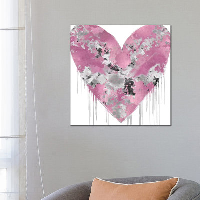 Big Hearted Pink And Silver by Lindsay Rodgers - Wrapped Canvas Print
