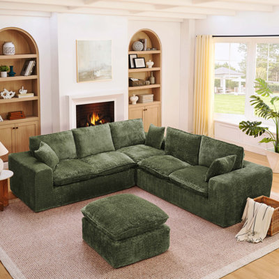 Canapé modulaire en forme de L de Boneless de 107 po avec repose-pieds mobile, canapé-lit confortable avec coussins, conception combinée pour le salon