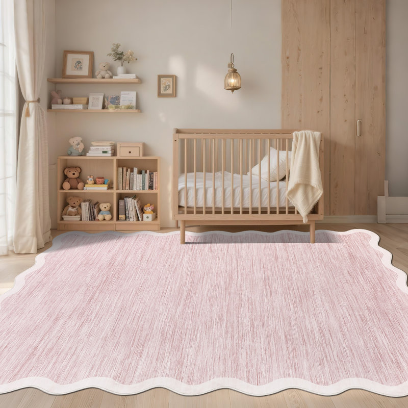 Tapis lavable 5 po x 7 pi, tapis moderne antidérapant à bord festonné, rose