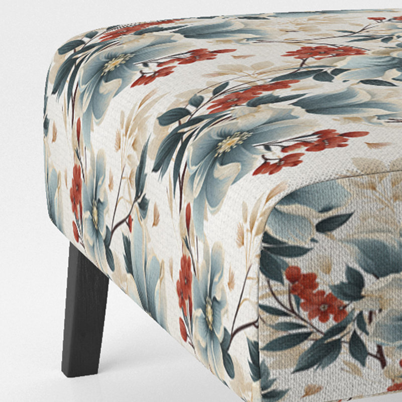 Fauteuil de chambre rembourré rouge et blanc à motif floral zen asiatique