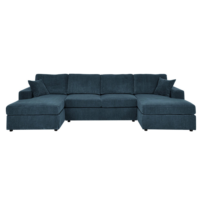 3 - Piece Corduroy Double-Chaise Sectional, Blue Corduroy