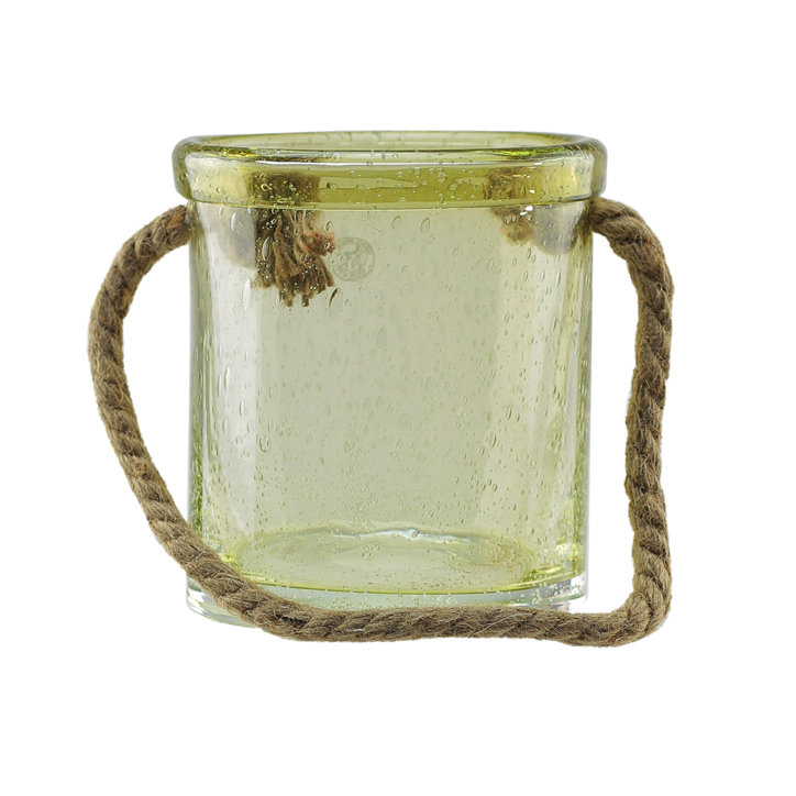 Lemonade Yellow Bubble Glass Hurricane with Jute Handle 6.5"