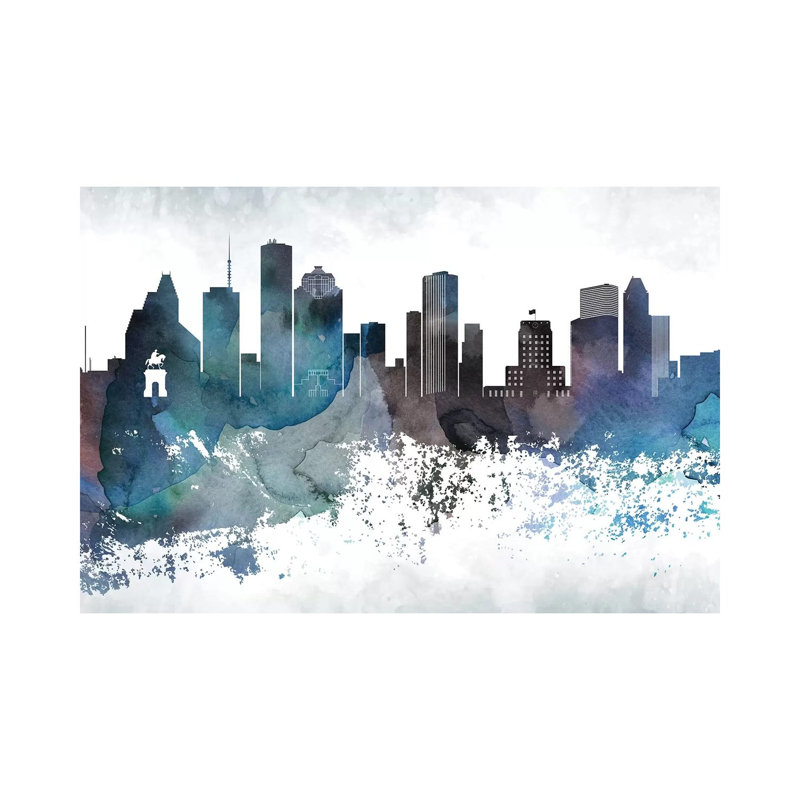 Houston Bluish Skylines - Print on Canvas, Wrapped Canvas, 66.04cm H x 101.6cm W x 3.81cm D