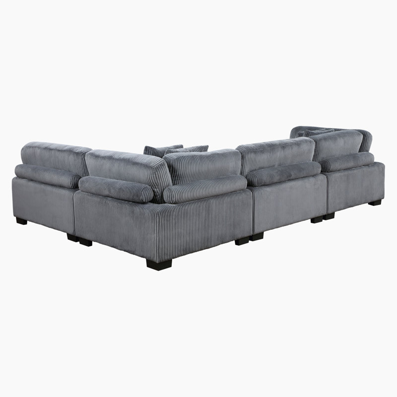 Brinsley 135" Modern Modular Sectional in Corduroy with Reversible Cushions & 6 Pillows, Gray Corduroy