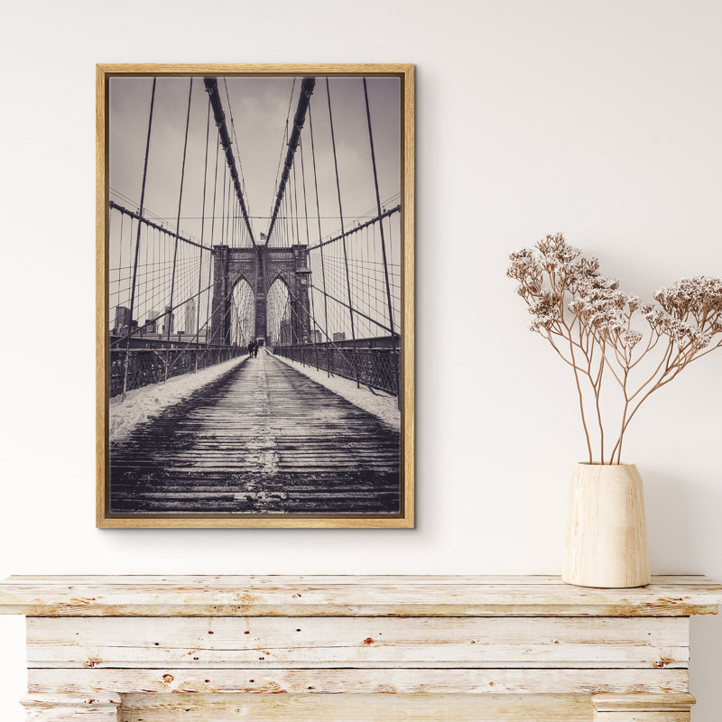 Brooklyn Bridge Black and White Framed Canvas Print, 16" x 24"