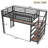 Loft Bed With Desk And Storage Stairs, Metal Loft Beds With LED Lights, USB Ports, Multifunctional Iron Nets, No Spring Box Needed And Noise-Free, Black-692708230