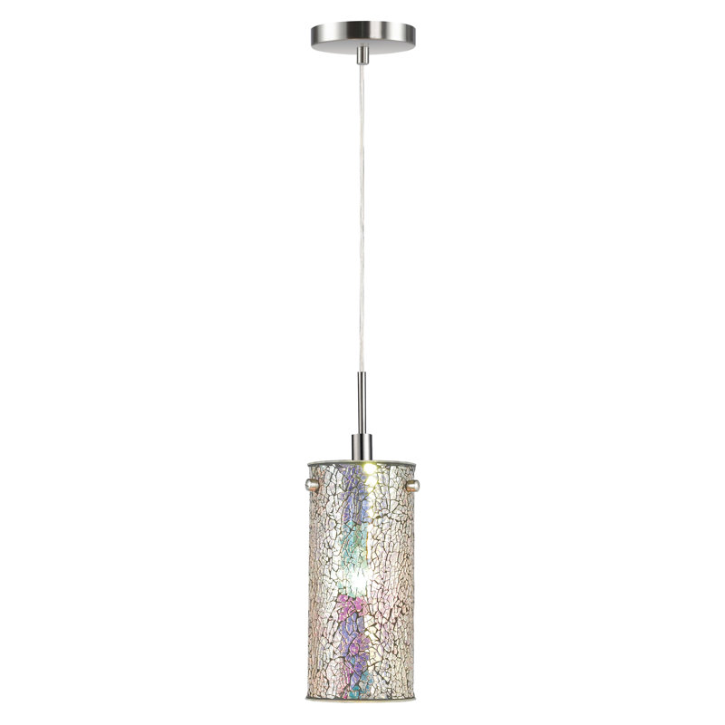 1 - Light Single Pendant, Mosaic Iridescent Glass, Nickel