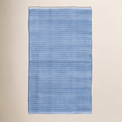 Herringbone French Blue White Outdoor Rug
