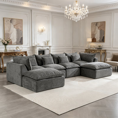 130.71" Width Waffle Fabric Cloud Couch Oversized Modular Sectional Sofa True Relax Comfy Couches Wide&Deep Seat Sofas For Living Room Furniture Sets