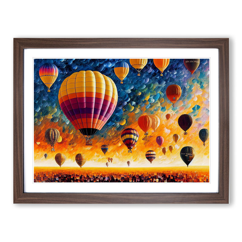 XH1022-6633X Hot Air Balloons Vol.3 Abstract - Single Picture Frame Painting, 25cm H x 34cm W x 2cm D, Walnut