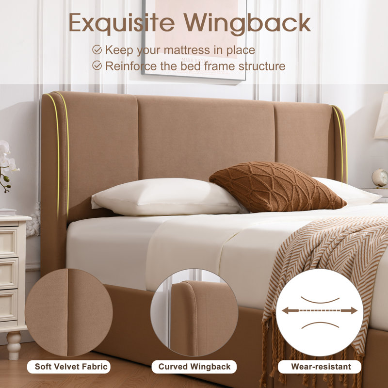 Juanetta Hydraulic Lift Up Storage Wingback Upholstered Platform Bed