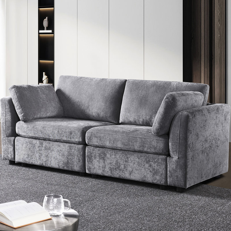 Grey Chenille Fabric Modular With Solid Wood Frame And High-elastic Sponge Couch In For Apartments