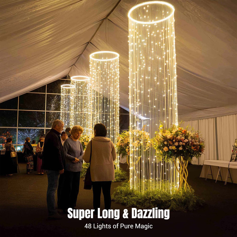  Yescom Commercial LED Event Curtain Lights with 40FT Steel Cable 48x Outdoor IP44 String Lights No Dark Zones ETL Certified for Wedding Party Patio Decor