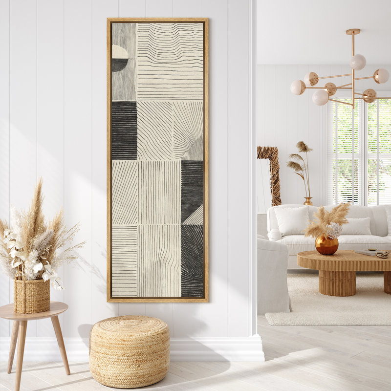 Toile abstraite encadrée, reproduction minimaliste neutre pour décoration murale moderne, Naturel, H 60 po x l 20 po