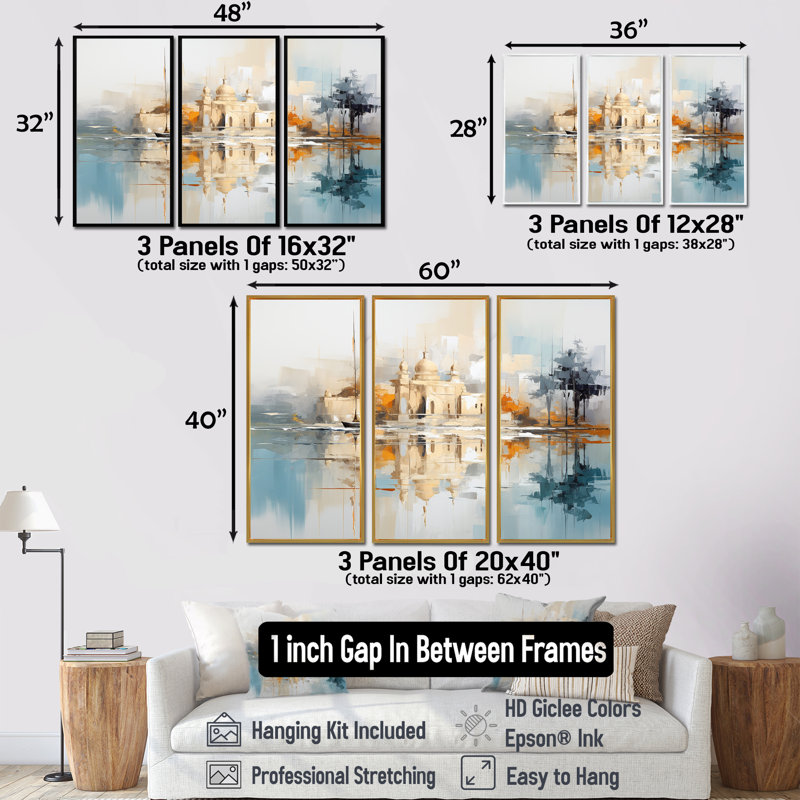 Ensemble d'art mural Plympton - City Buildings, Encadrement argenté, H 32 po x l 48 po x P 1 po