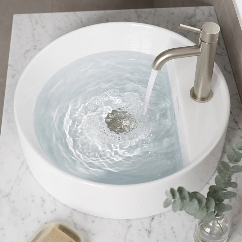 Lavabo de salle de bain vasque rond en marbre artificiel blanc 16 "avec trou pour robinet, Single Hole Faucet