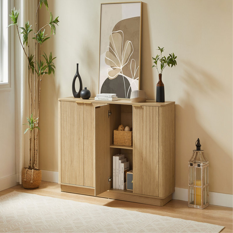 63" Vertical Stripe Buffet Cabinet Sideboard with stoarge, Curved wave Design, TV Stand, for Bedroom, Living Room, Hallway,63''W x 15.75''D x 31.5''H.