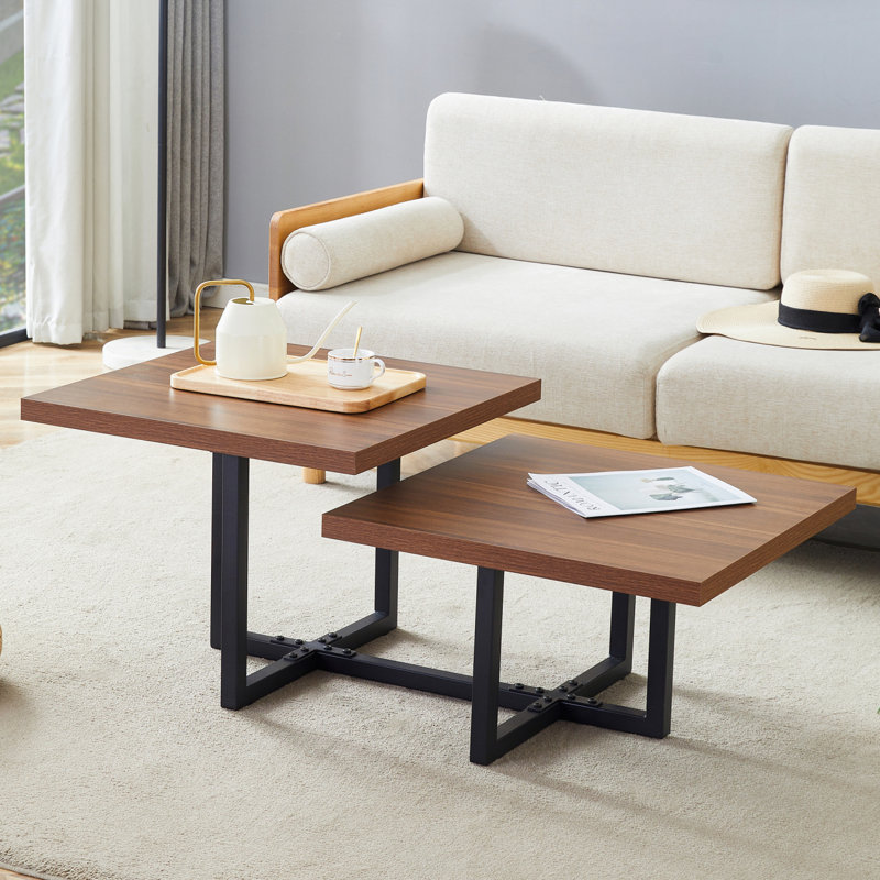 Table basse double salon en noyer foncé