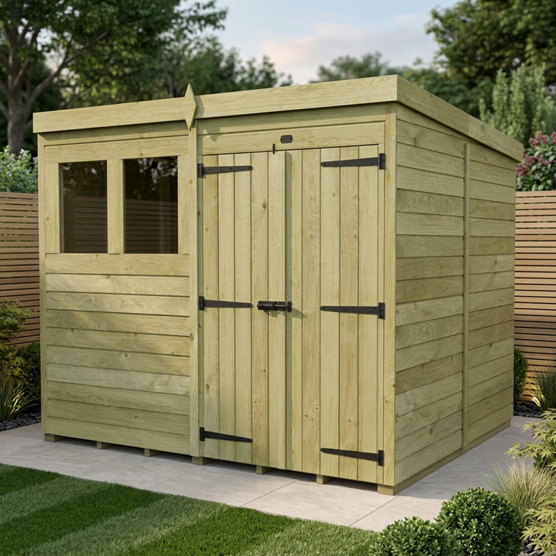 Total Sheds 8ft x 7ft Pent Garden Shed - Double Door - With Windows - Pressure Treated Timber - UK Manufactured