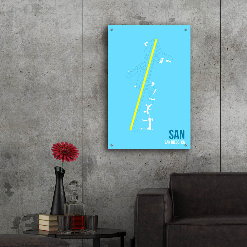 Art mural en verre acrylique, «San aéroport layout» par O8, à gauche, H 36 po x l 24 po x P 0,2 po