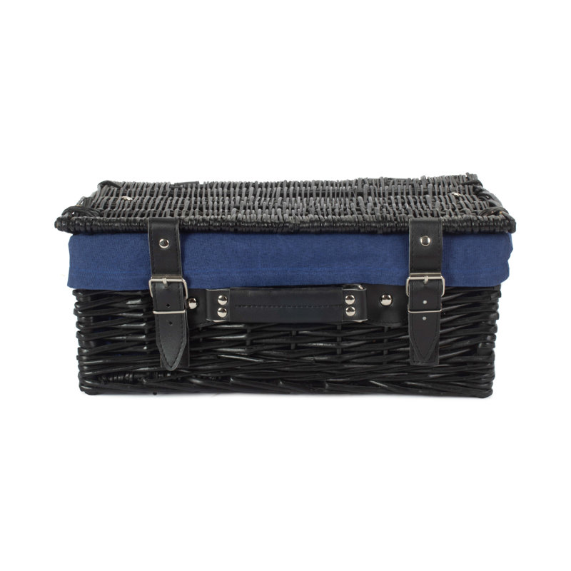Wicker Hamper Basket with Lining, Black/Navy Blue, 15cm H x 36cm W x 26cm D