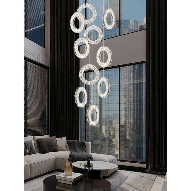 10-Light High Ceiling Crystal Ring Chandelier - Glam Chandelier for Staircase Foyer