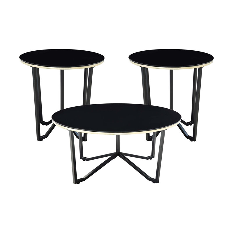 Ensemble de 3 tables basses et tables de bout rondes avec plateau en verre trempé et structure en métal, parfait pour les salons modernes