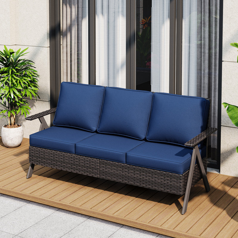 Polyethylene (PE) Wicker Outdoor Patio Sofa, Blue