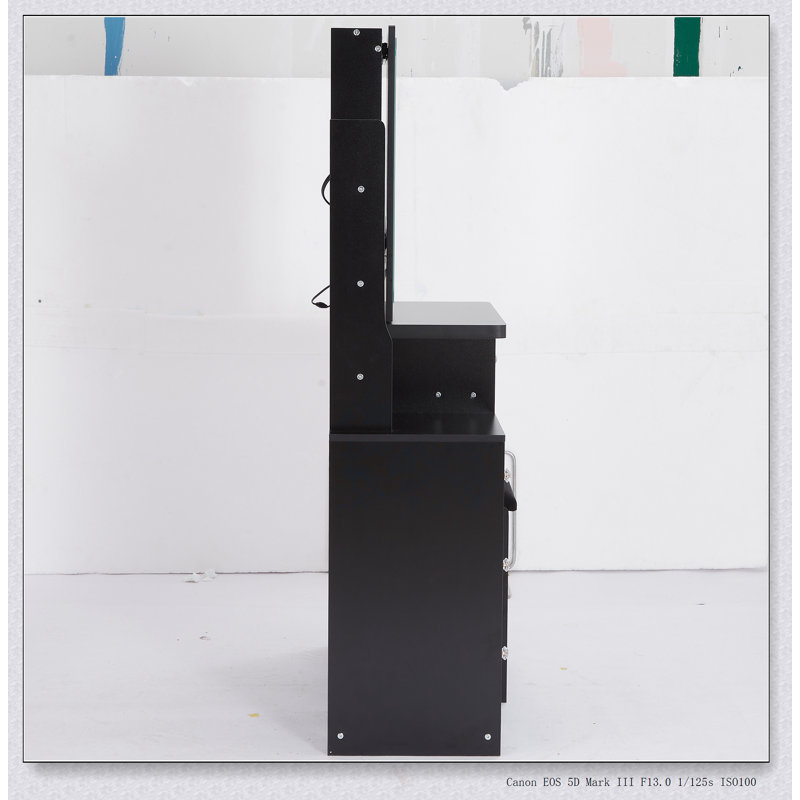 Ensemble de coiffeuse compacte avec miroir à DEL, centrale électrique et support pour sèche-cheveux pour les petites chambres