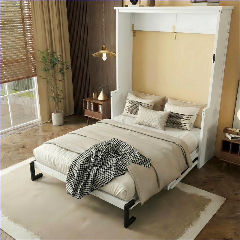 Petit lit escamotable vertical mural en bois de pin massif avec bureau intégré