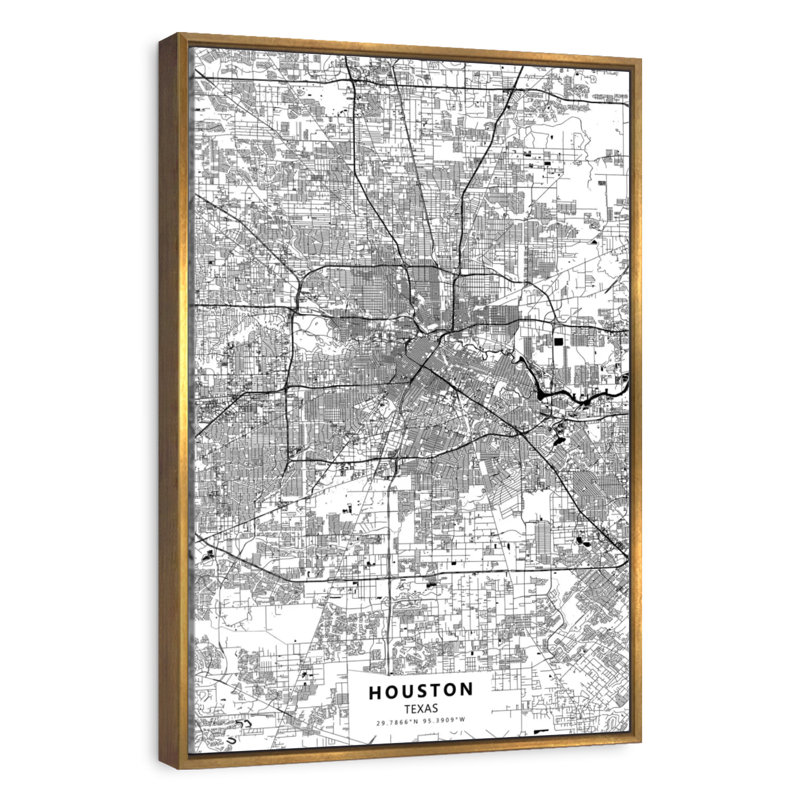 Carte blanche de Houston au Texas, Cadre flottant doré, 9 po x 13 po