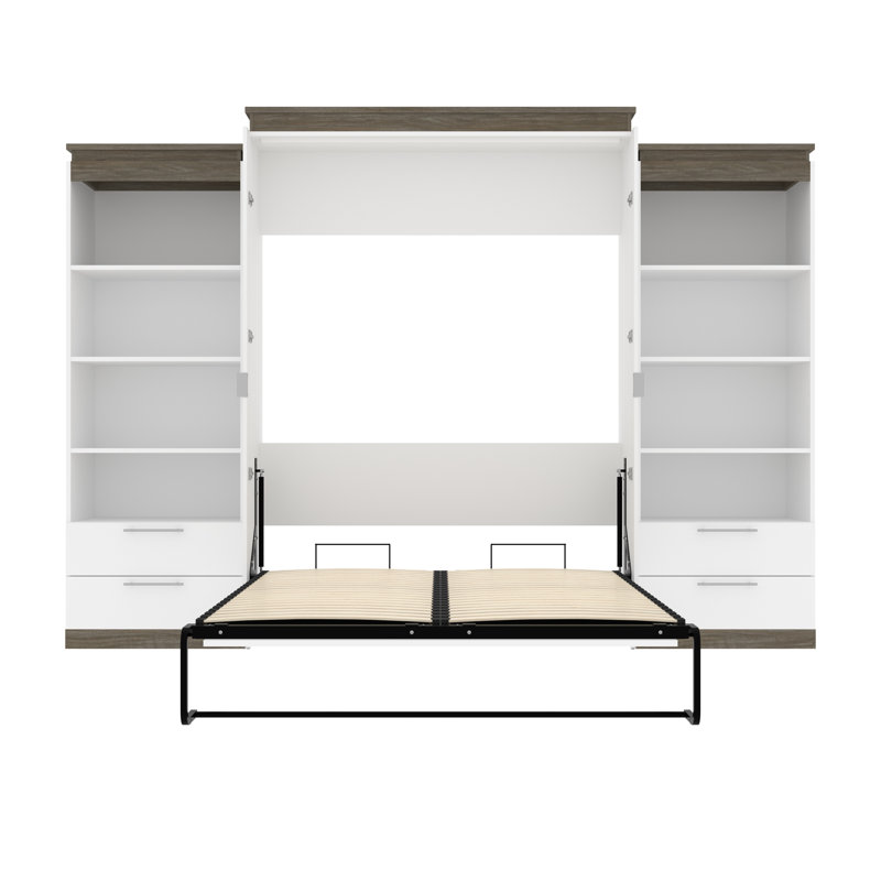 Grand lit escamotable avec rangement AILE, Blanc