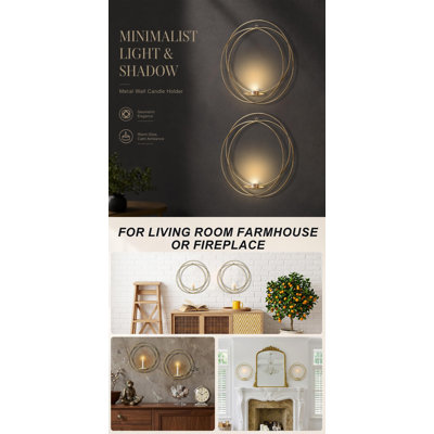 Wall-Mounted Iron Candle Sconces Set of 2 Farmhouse Style for Living Room Bedroom Dining Bathroom