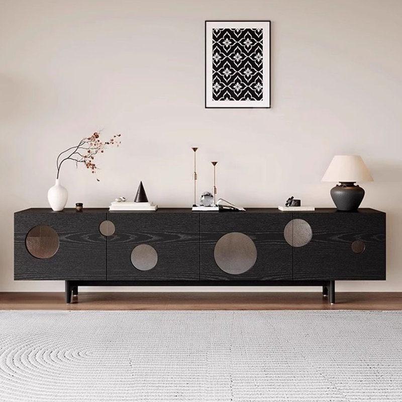 Meuble télé noir en bois massif, H 20,67 po x L 15,75 po x l 78,74 po