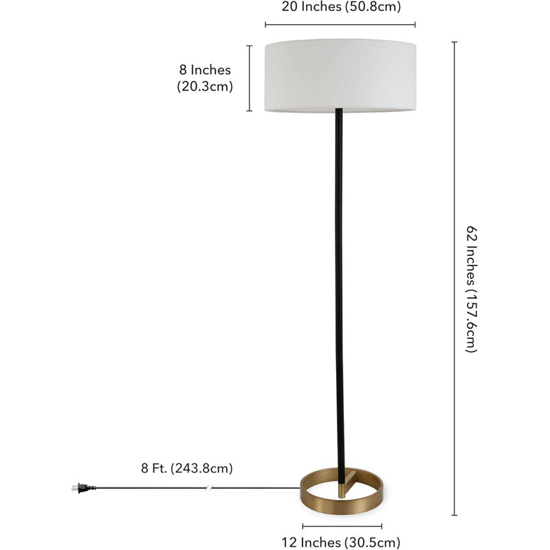 Two-Tone Floor Lamp With Linen Shade - Matte Black/Brass Finish
