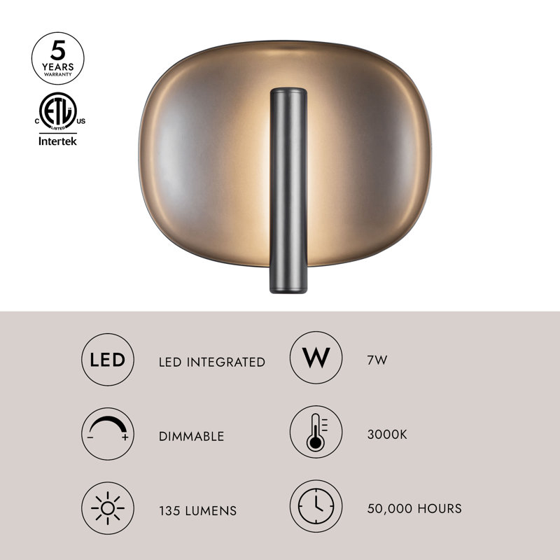 Lustre 9-in White dimmable LED Wall Sconce, White/Antique Brass