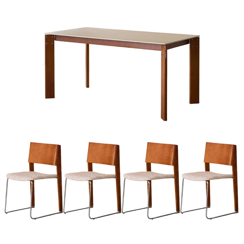 Exquisite Durable Rock Slab Dining Table Set, 29.52” H x 55.11” W x 31.49” D