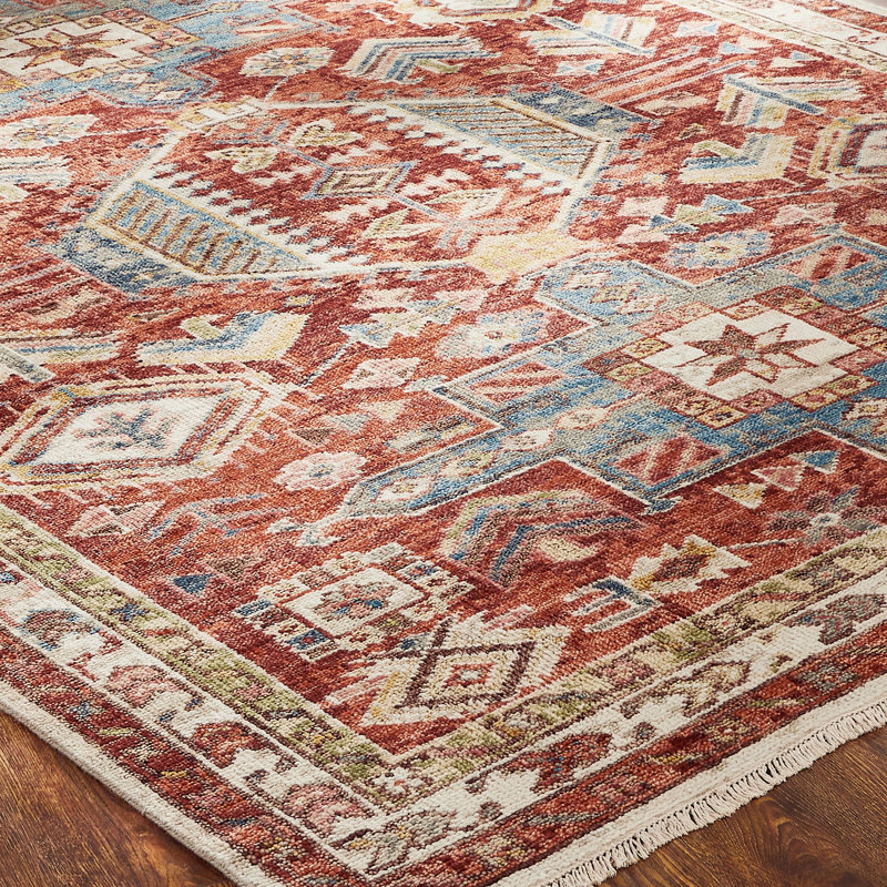 Omaque Wool Southwestern Area Rug, Rust, Rectangle 8' x 10'