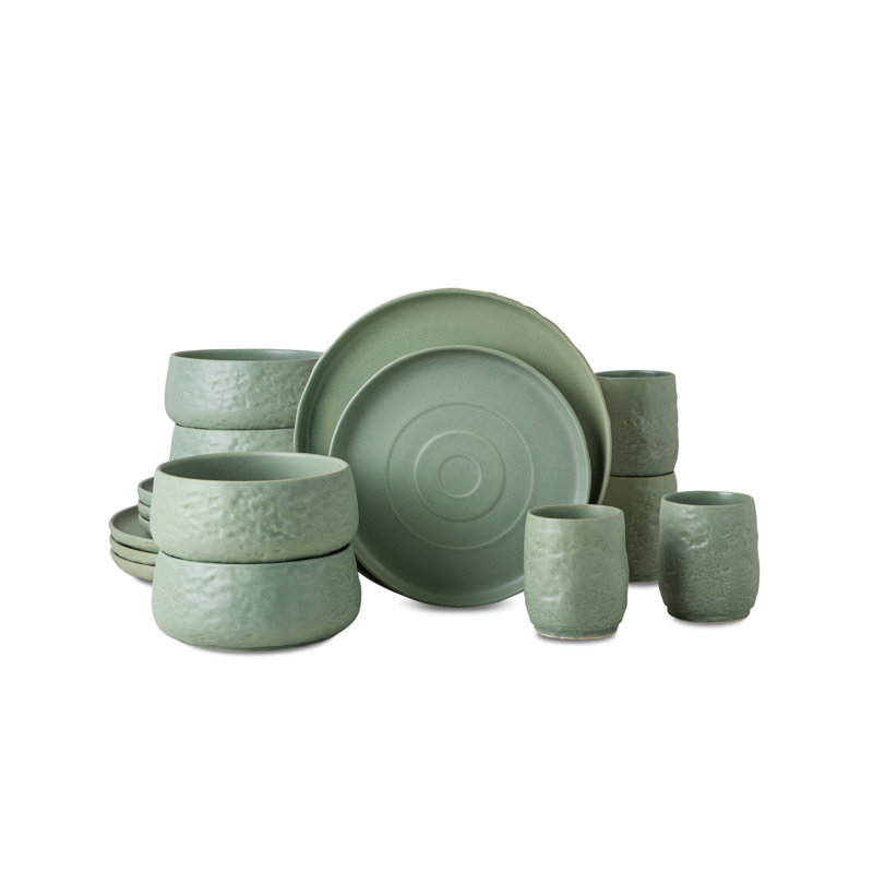 Shosai Stone by Mercer Project Shosai 16-Piece Dinnerware Set Stoneware, Green