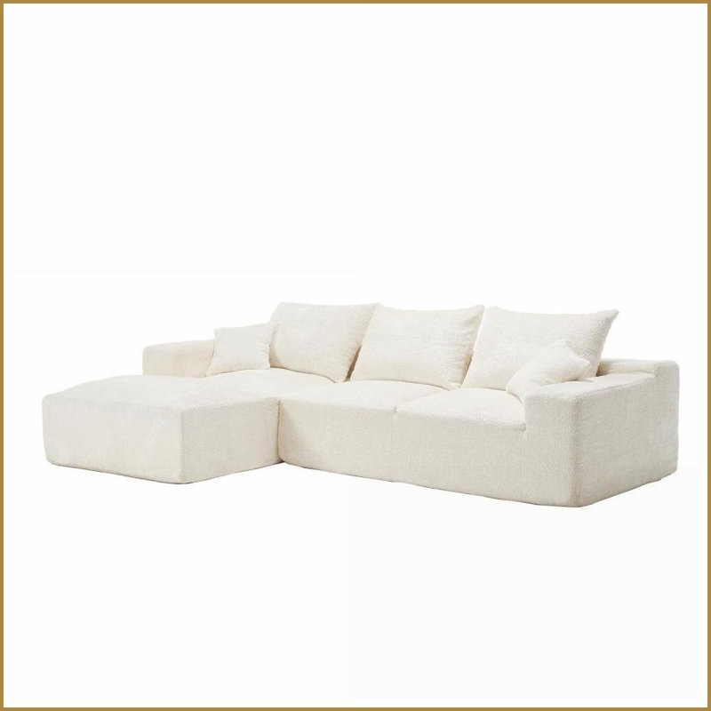 Canapé en L en chenille pour salon - siège très profond, aucun assemblage requis | Chenille | Dossier rembourré | Beige