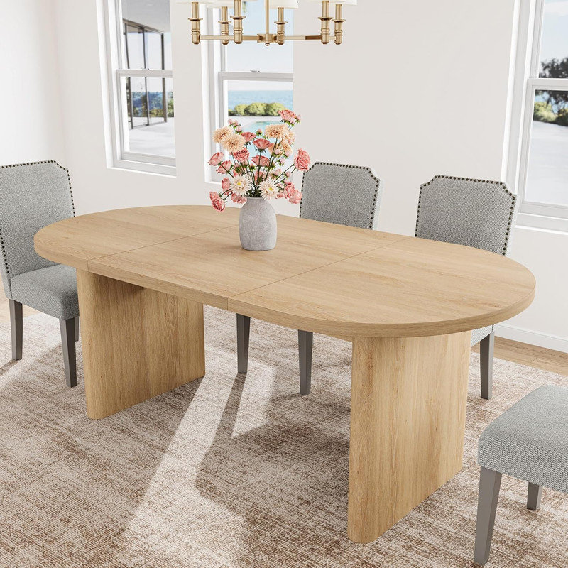 63" Oval Farmhouse Dining Table Set with 4 Upholstered Chairs, 350 lbs Table & 500 lbs Chairs, Wood Base for Kitchen, Dining Room