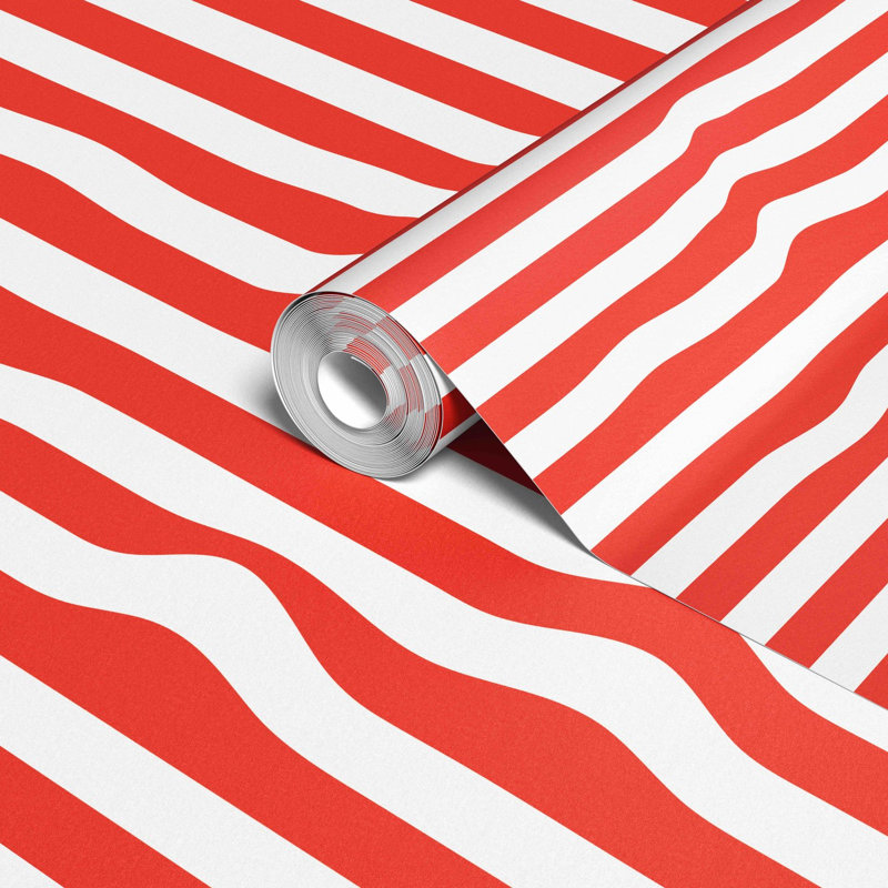 Warped Horizontal Stripe Wallpaper, Red/White