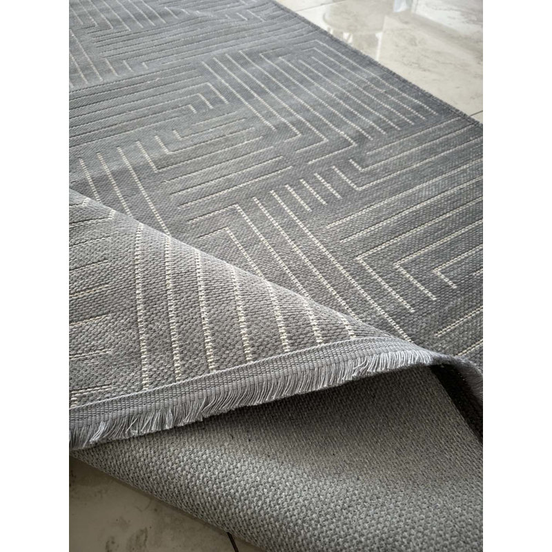 Tapis gris en polyester à motif géométrique Lann, Rectangle 3 pi 11 po x 5 pi 11 po
