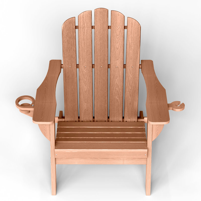 Oversize Foldable Adirondack Chair HDPE Weather-Resistant Firepit Chair With Cup Holder, Teak